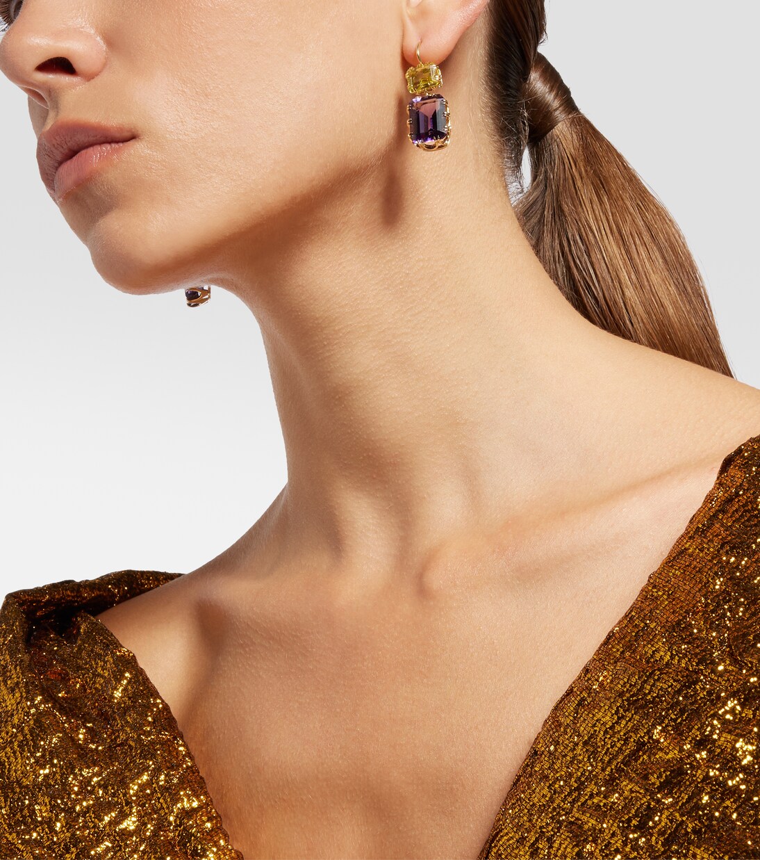 Orecchini in oro 18kt ILEANA MAKRI con topazio e ametista, gioielli eleganti per giovani trendy