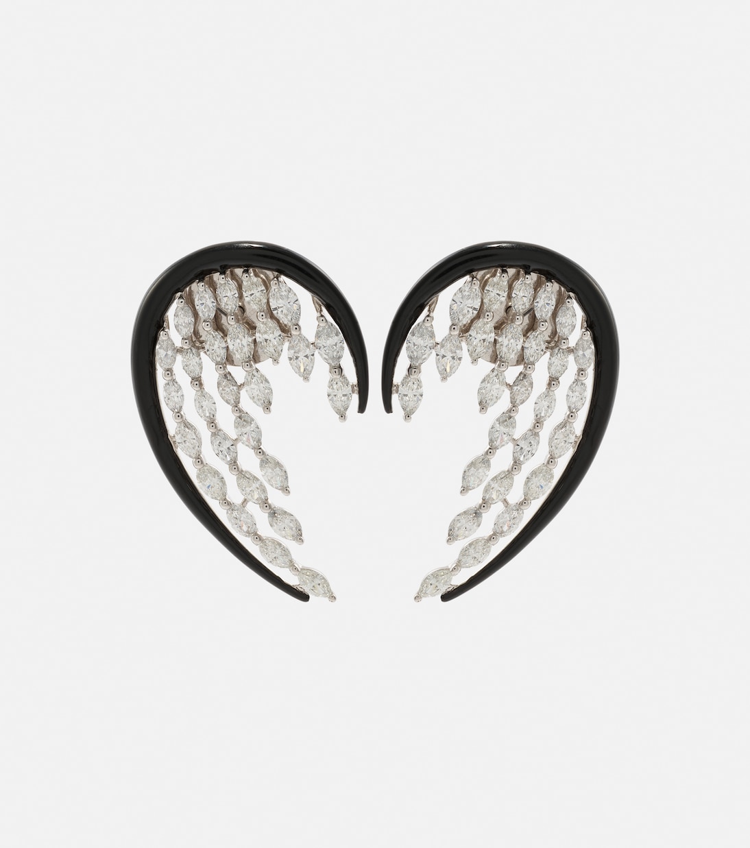 Orecchini a goccia KAMYEN in oro bianco 18kt con smalti e diamanti, design alato per giovani