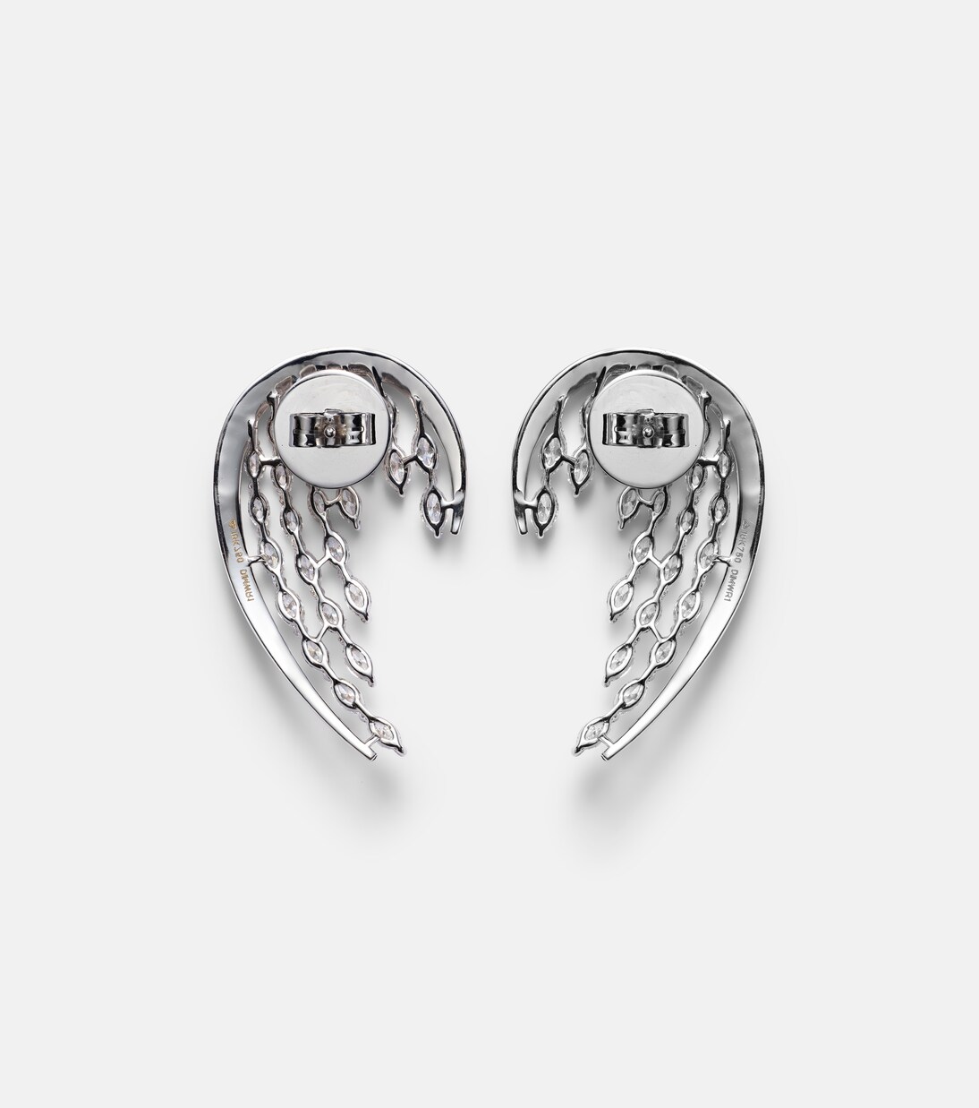 Orecchini a goccia KAMYEN in oro bianco 18kt con smalti e diamanti, design alato per giovani