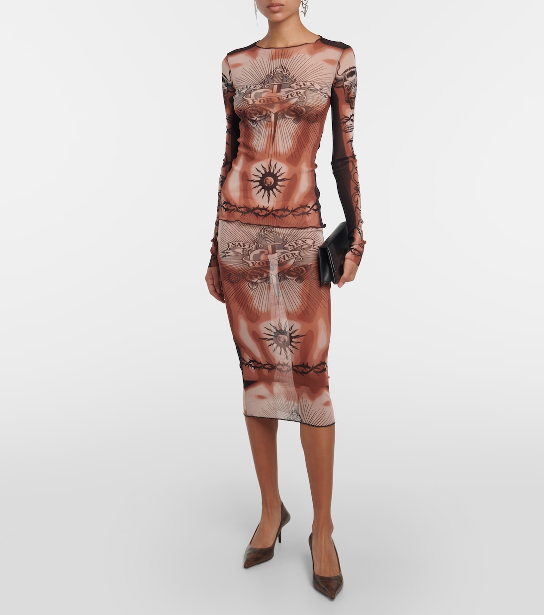 Tattoo Collection mesh midi skirt | Jean Paul Gaultier