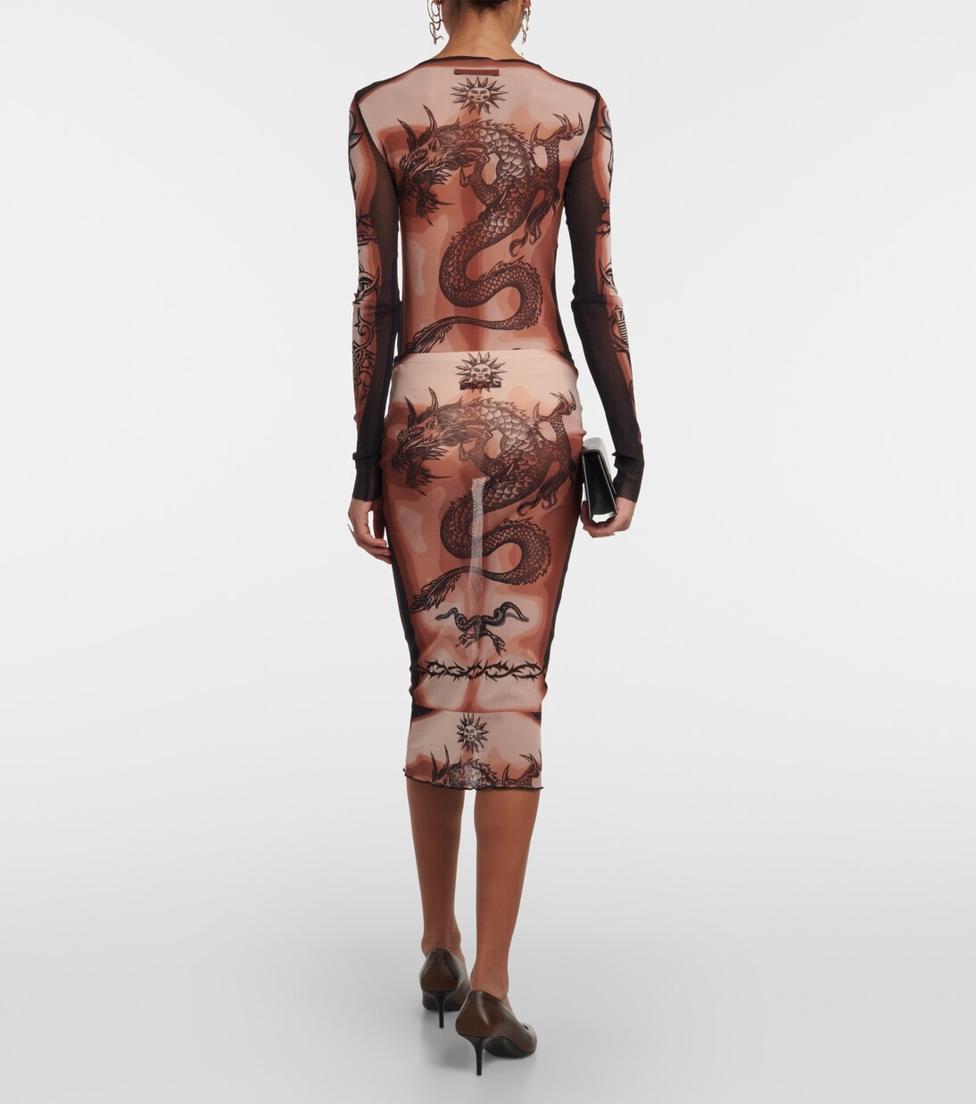 Tattoo Collection mesh midi skirt | Jean Paul Gaultier