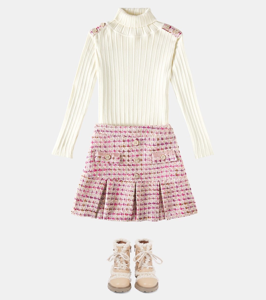 Ribbed-knit sweater and tartan skirt set | Patachou