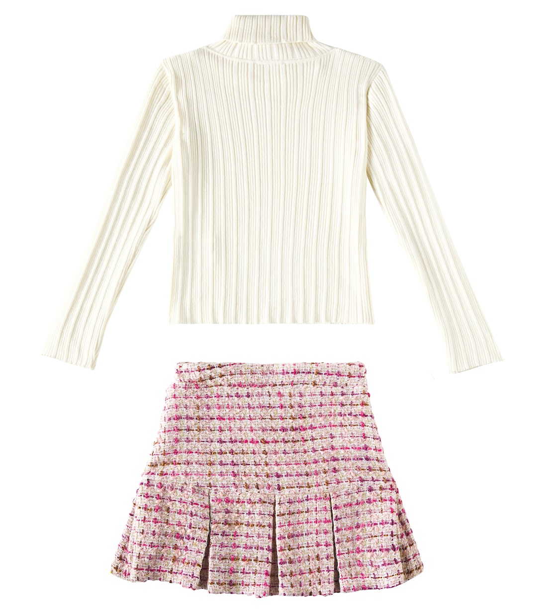 Ribbed-knit sweater and tartan skirt set | Patachou