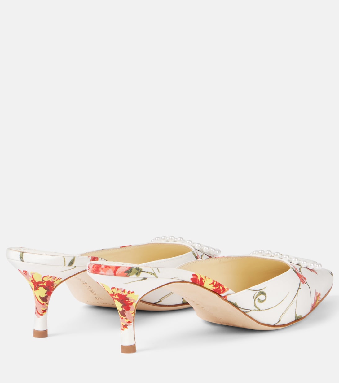 Mules Kifatmu 50 in raso con stampa floreale | Manolo Blahnik
