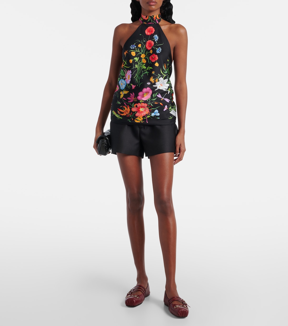Top in twill di seta con stampa floreale | Gucci