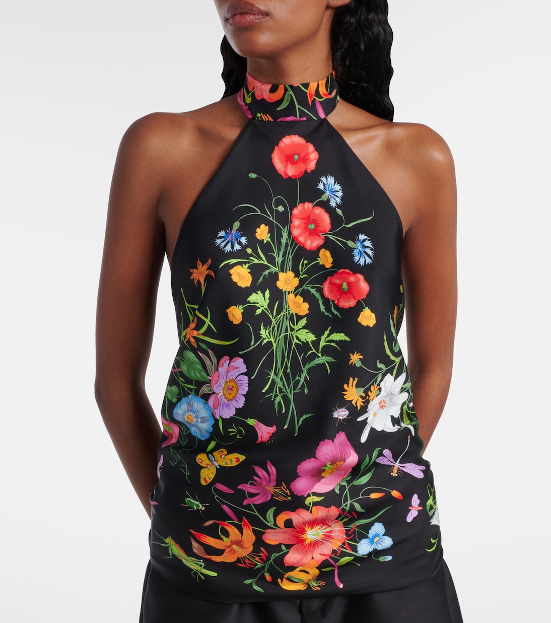 Top in twill di seta con stampa floreale | Gucci