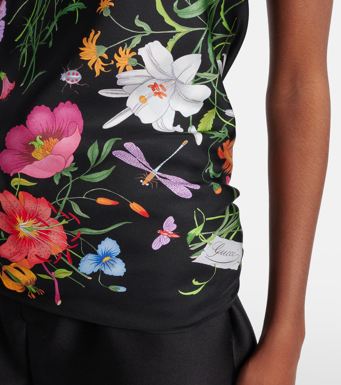 Top in twill di seta con stampa floreale | Gucci