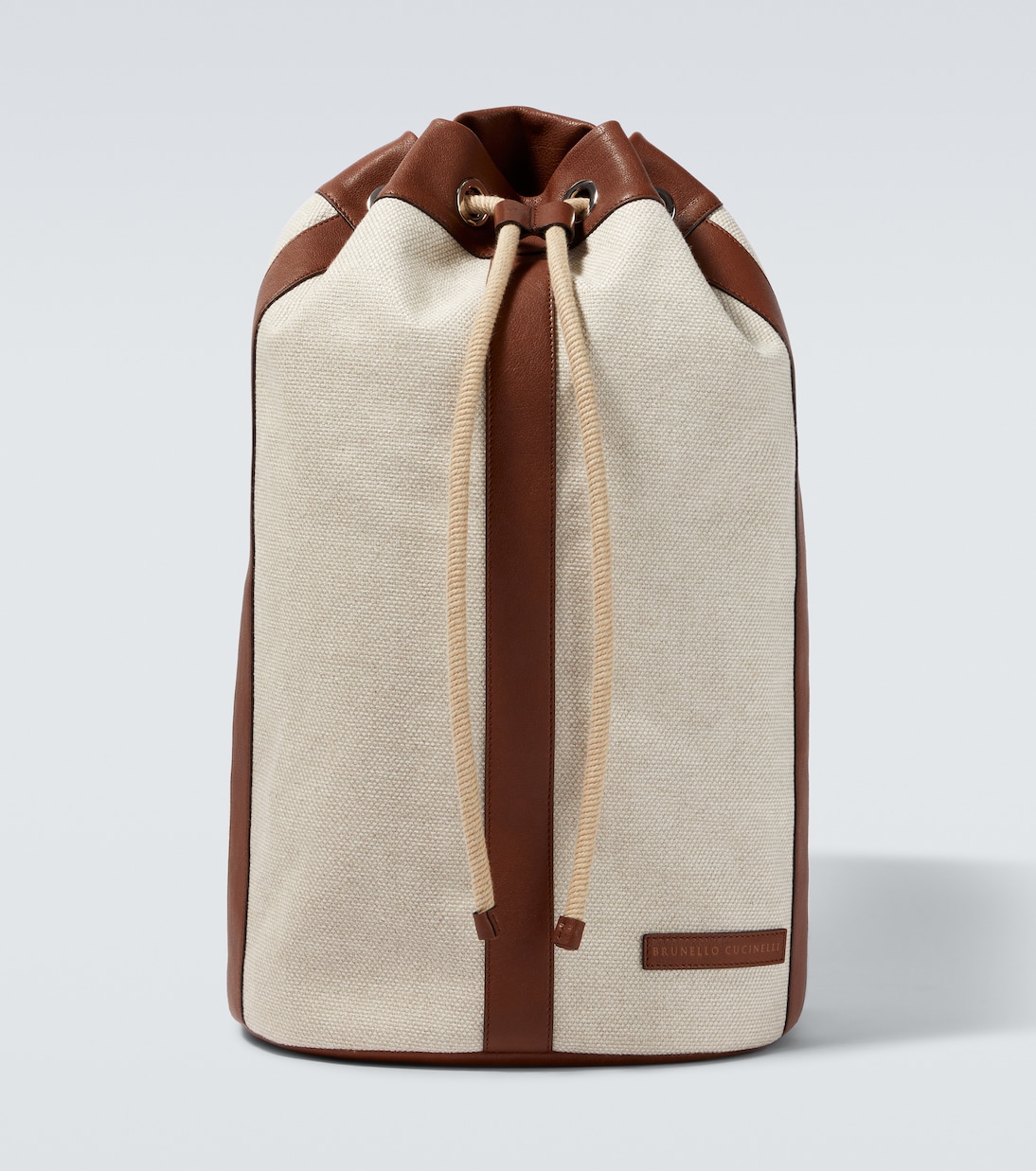 Leather-trimmed canvas backpack | Brunello Cucinelli