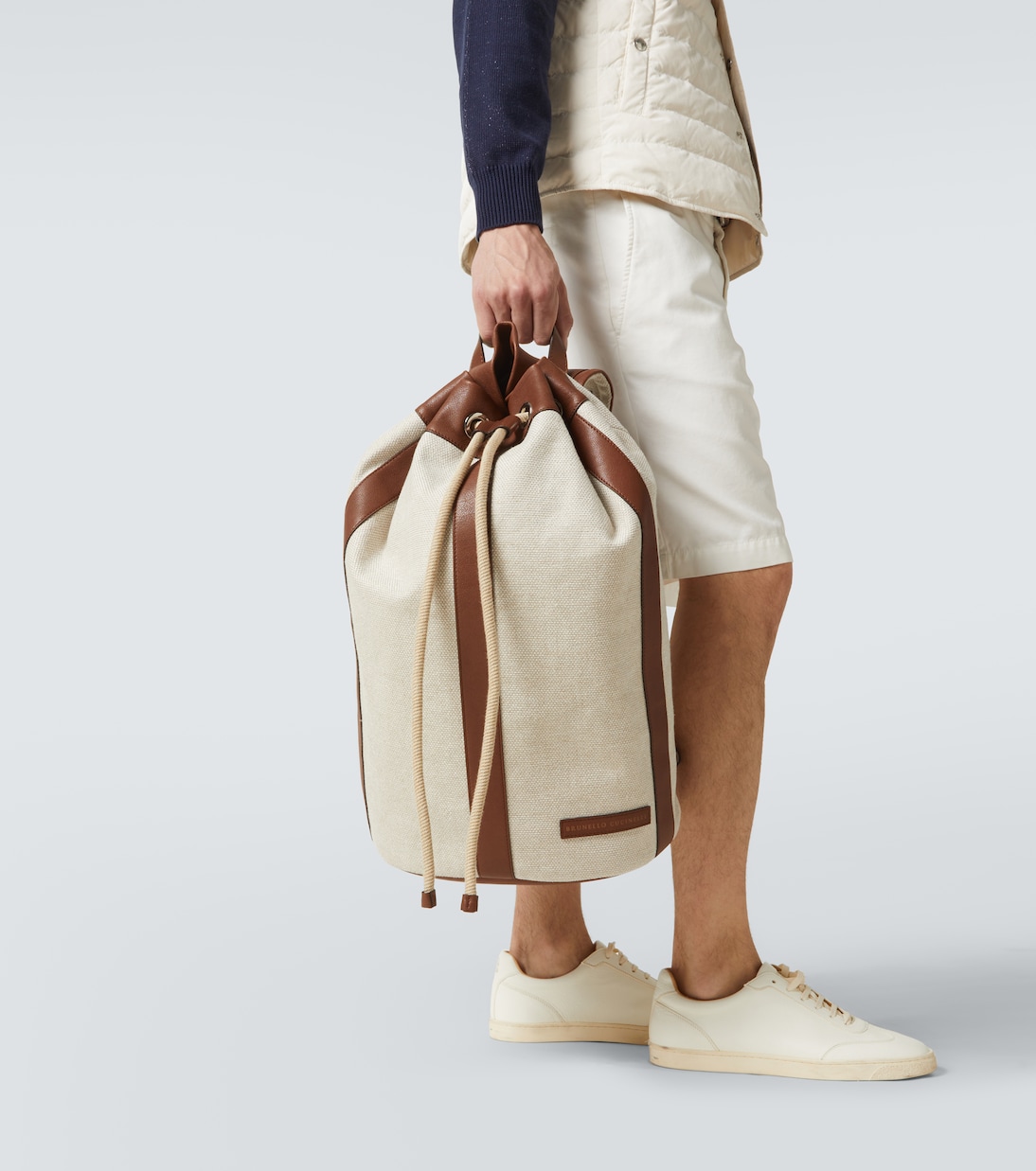 Leather-trimmed canvas backpack | Brunello Cucinelli