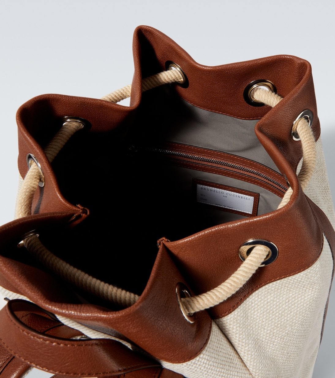 Leather-trimmed canvas backpack | Brunello Cucinelli