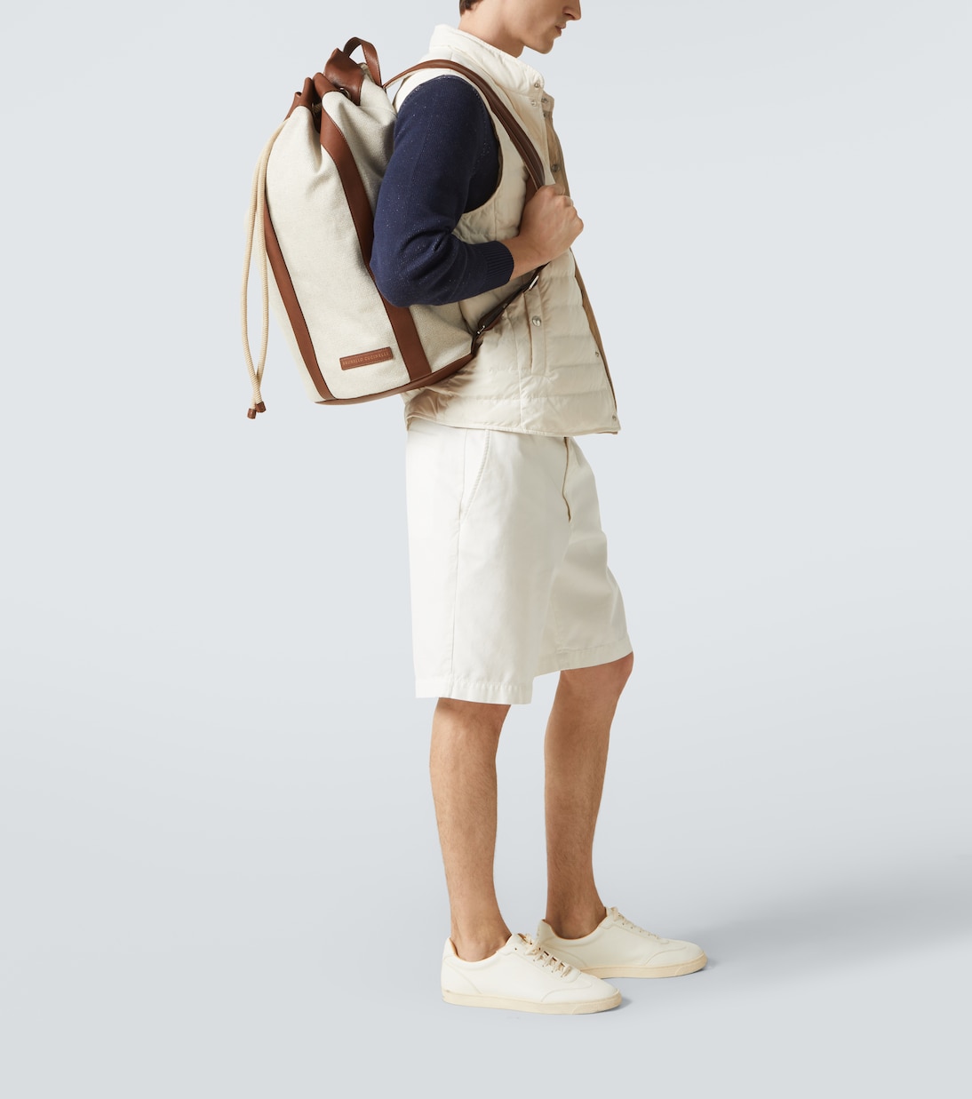 Leather-trimmed canvas backpack | Brunello Cucinelli