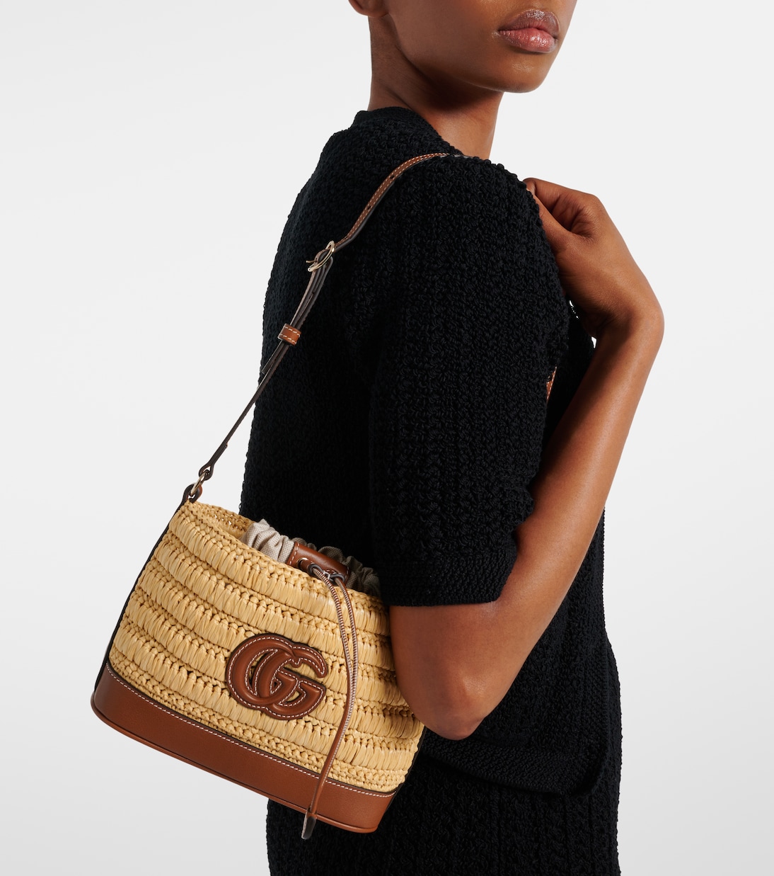 Woven leather-trimmed shoulder bag  | Gucci