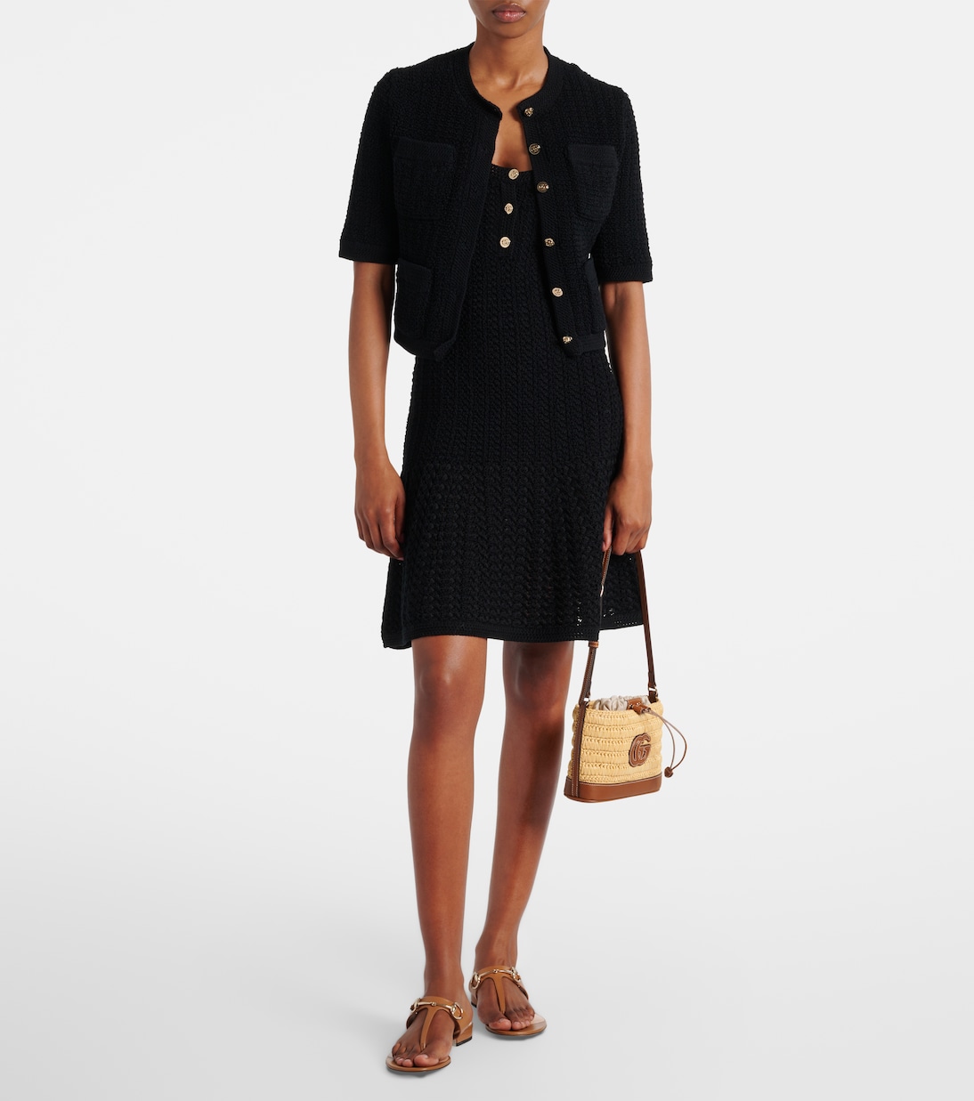 Woven leather-trimmed shoulder bag  | Gucci