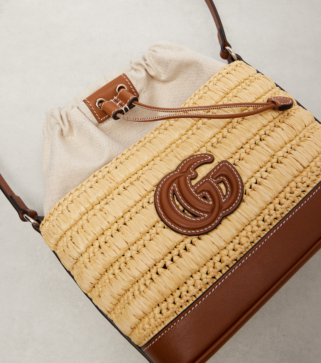Woven leather-trimmed shoulder bag  | Gucci