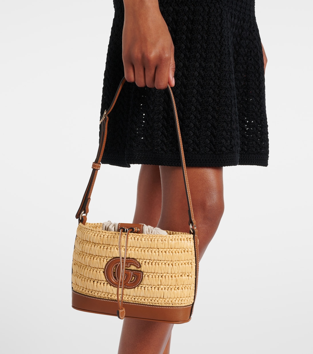 Woven leather-trimmed shoulder bag  | Gucci