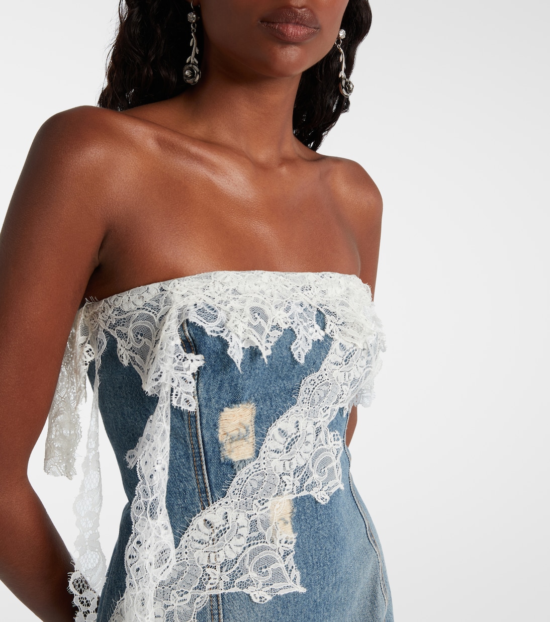 Lace-trimmed denim minidress | Blumarine