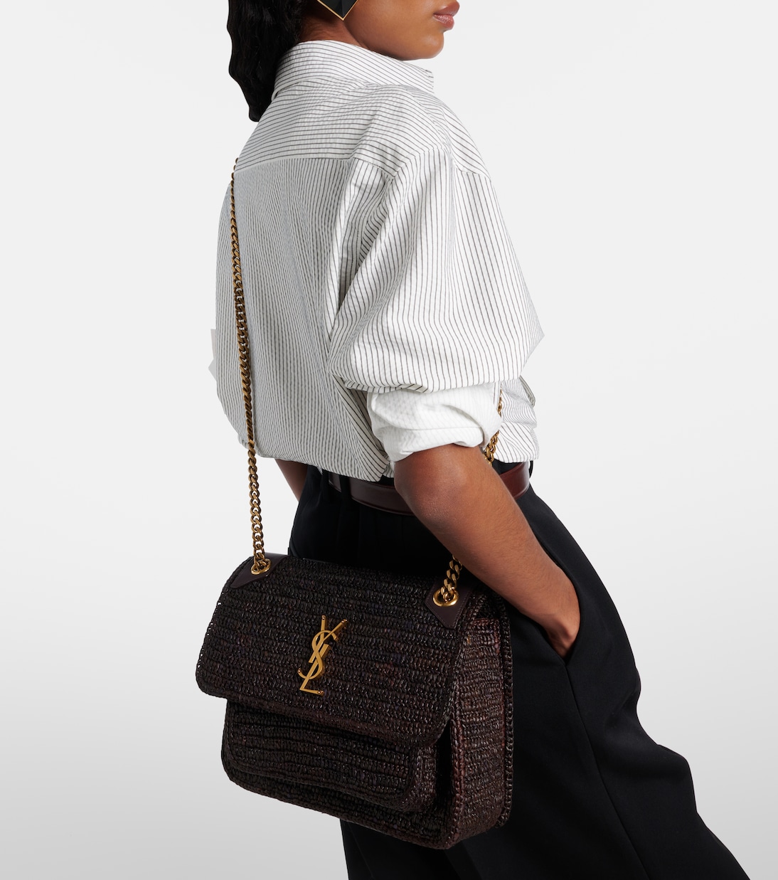 Niki Medium raffia shoulder bag | Saint Laurent