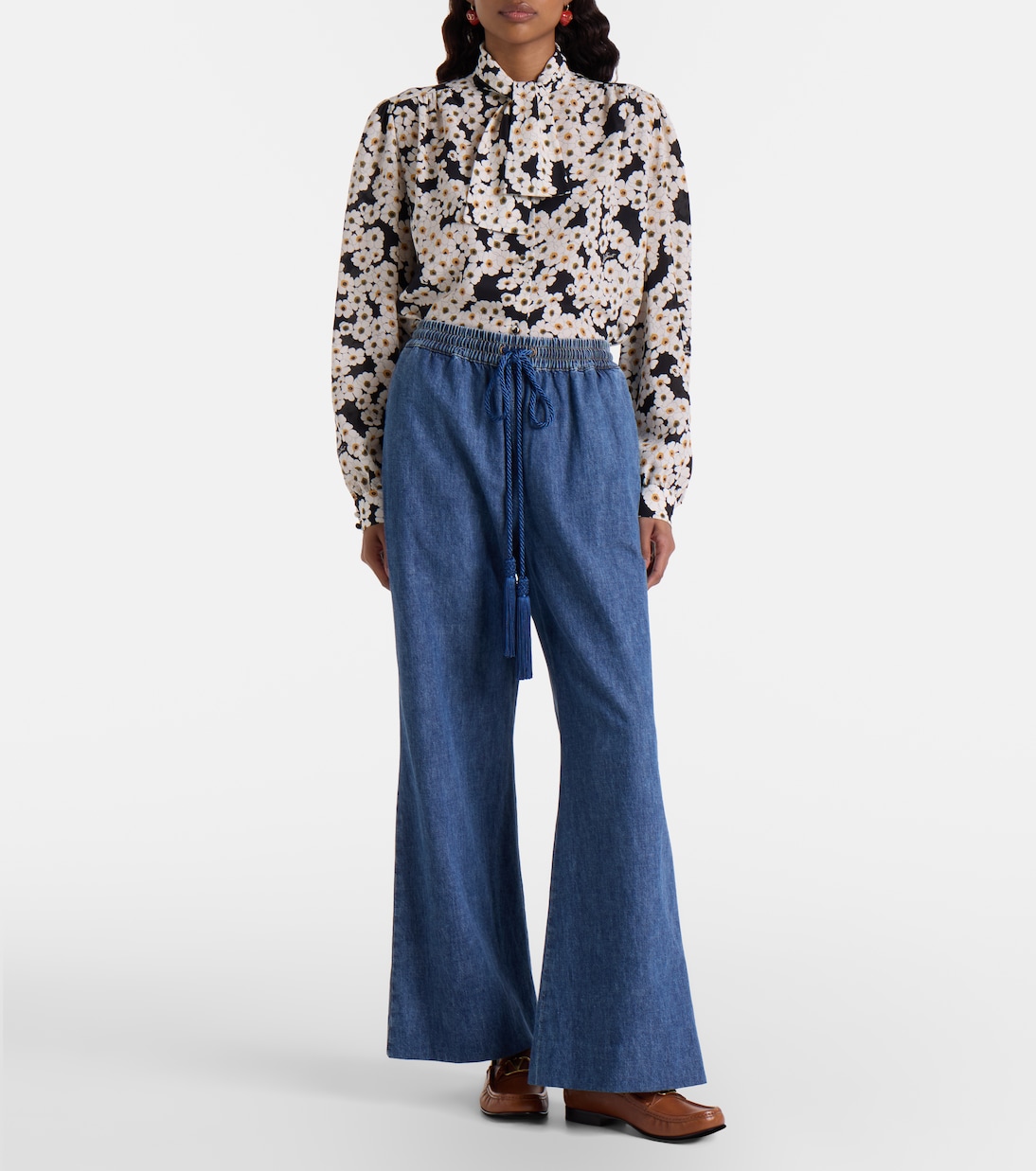 Cotton chambray wide-leg pants | Valentino