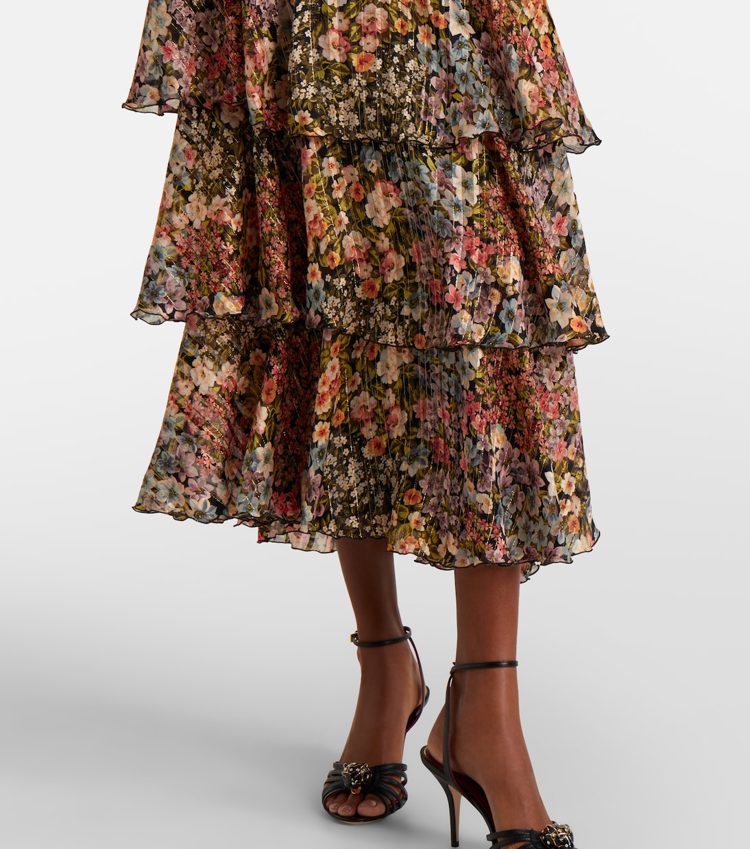 Floral plissé tiered silk maxi skirt | Valentino