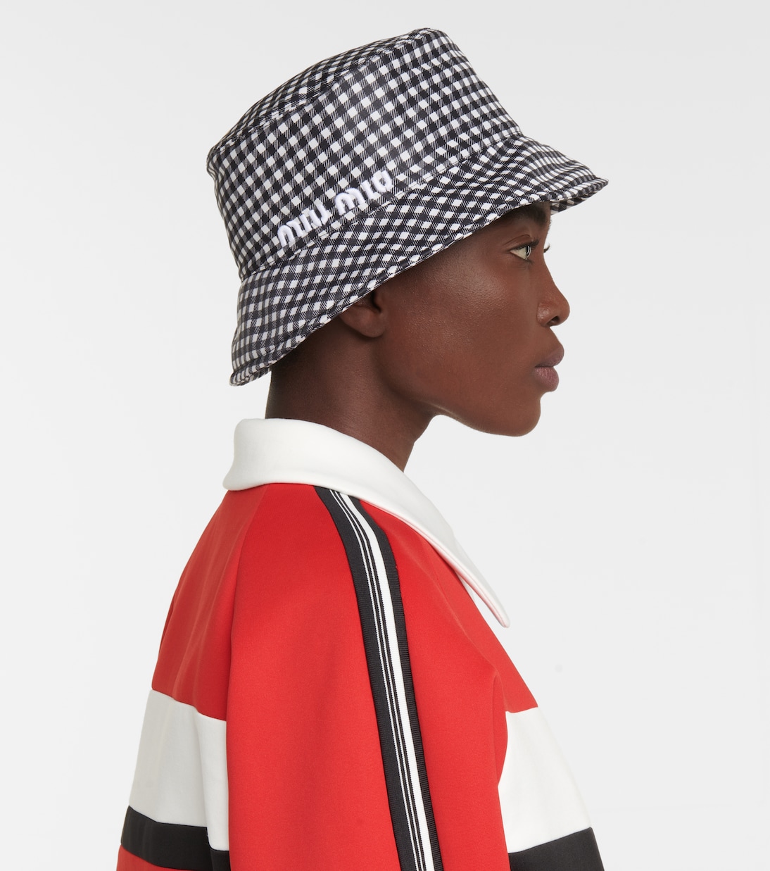 Gingham silk faille bucket hat in black Miu Miu Mytheresa