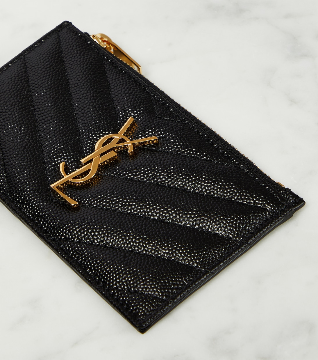 Portafoglio in pelle YSL con zip e monogramma, stile giovane e trendy