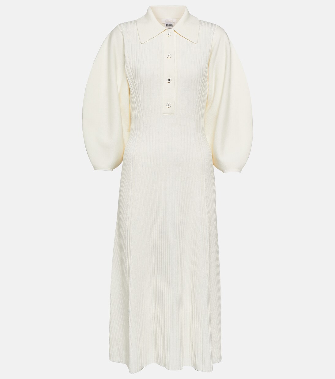 Vestido midi de lana acanalado | Chloé