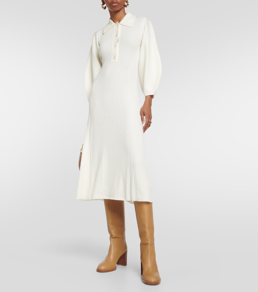Vestido midi de lana acanalado | Chloé