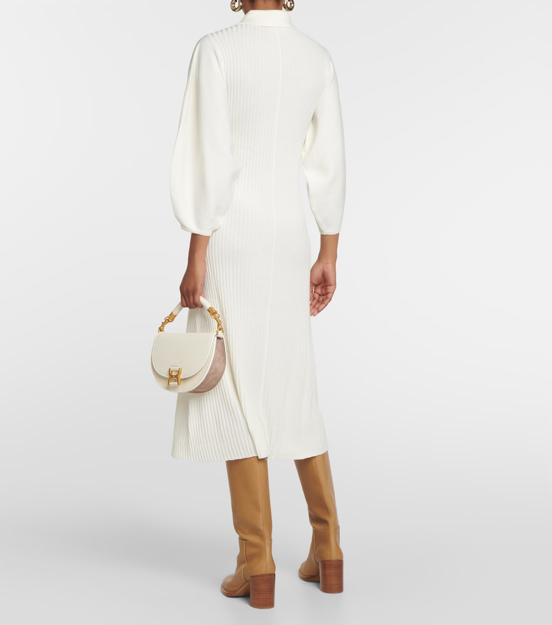 Vestido midi de lana acanalado | Chloé