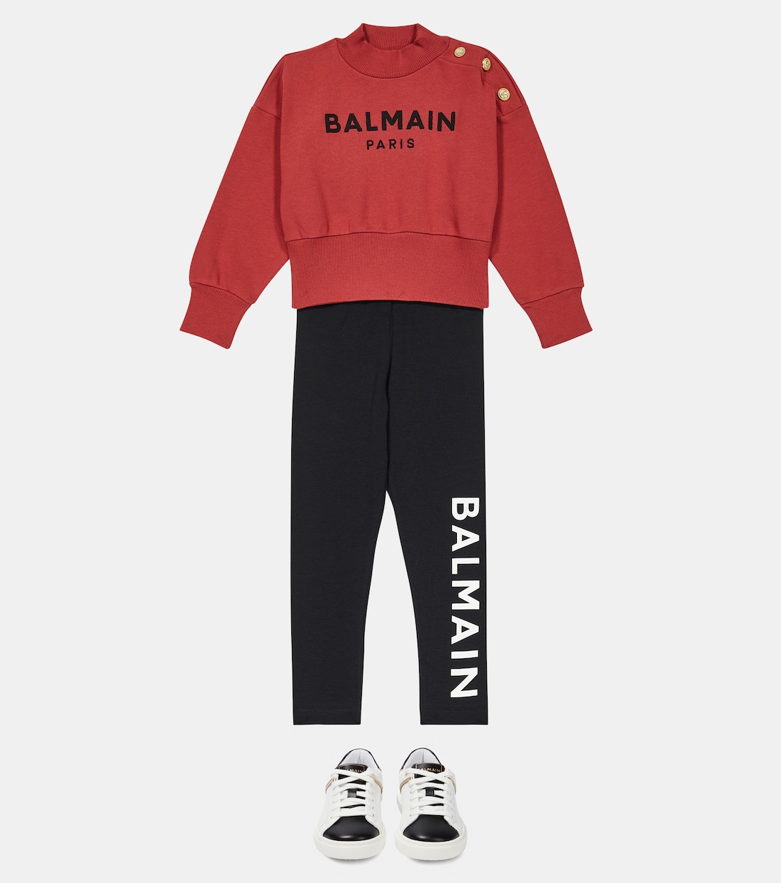 Leggings in misto cotone con logo | Balmain Kids