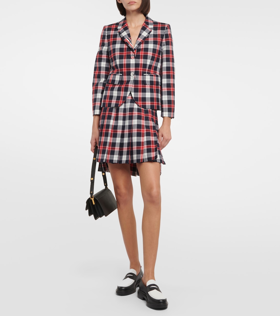 Blazer de mezcla de lana con tartán | Thom Browne