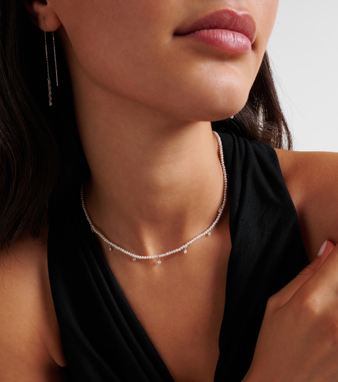 Collana in oro bianco 18kt PERSÉE con diamanti e perle, eleganza giovanile
