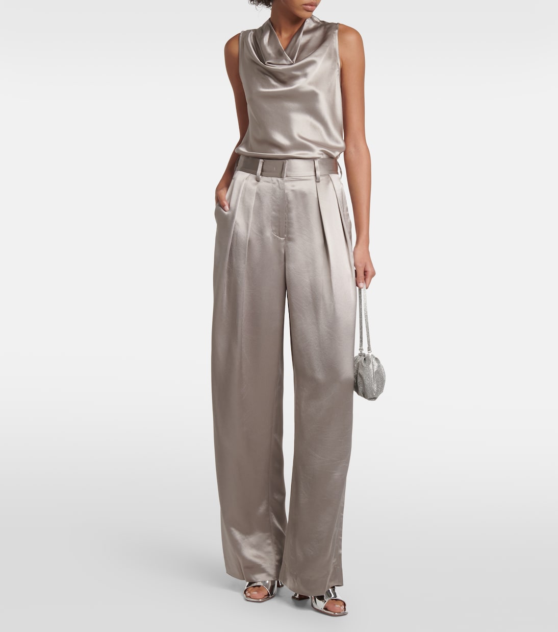 Luisa pleated high-rise satin pants | Staud