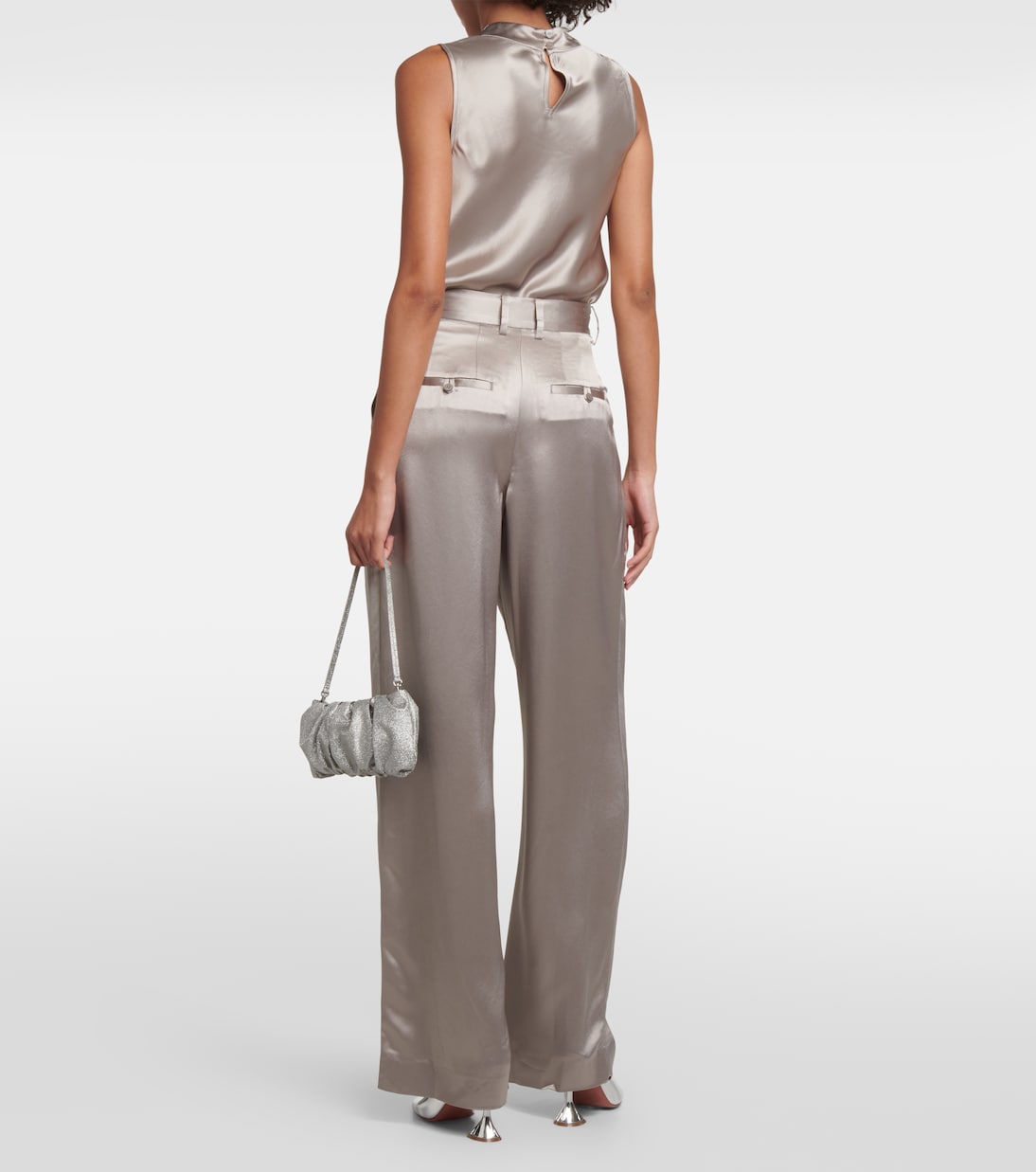 Luisa pleated high-rise satin pants | Staud