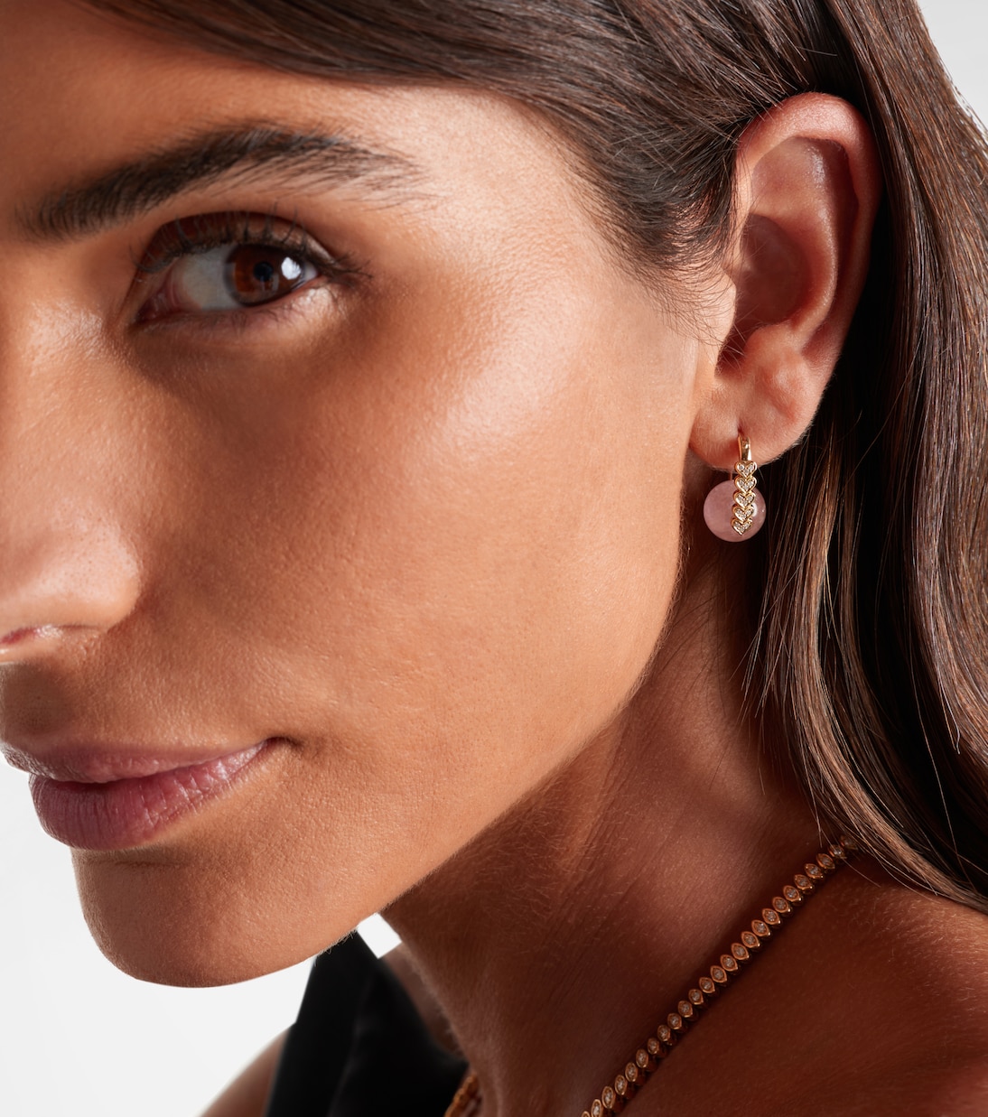 Heart 14kt gold earrings with diamonds and morganites | Sydney Evan