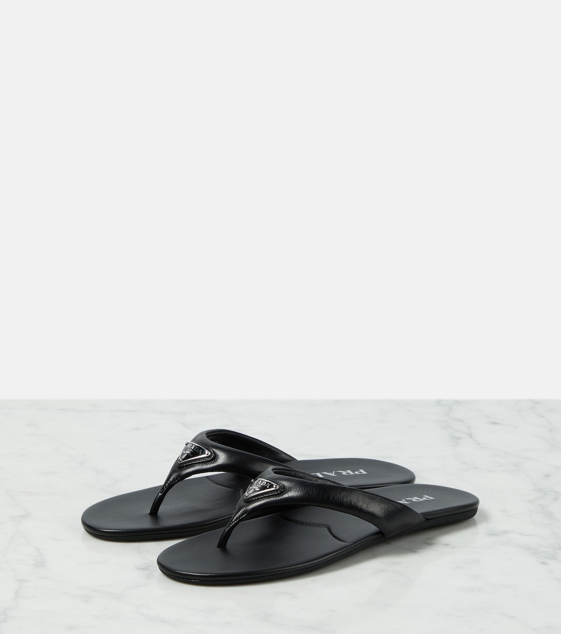 Logo leather sandals in black - Prada | Mytheresa