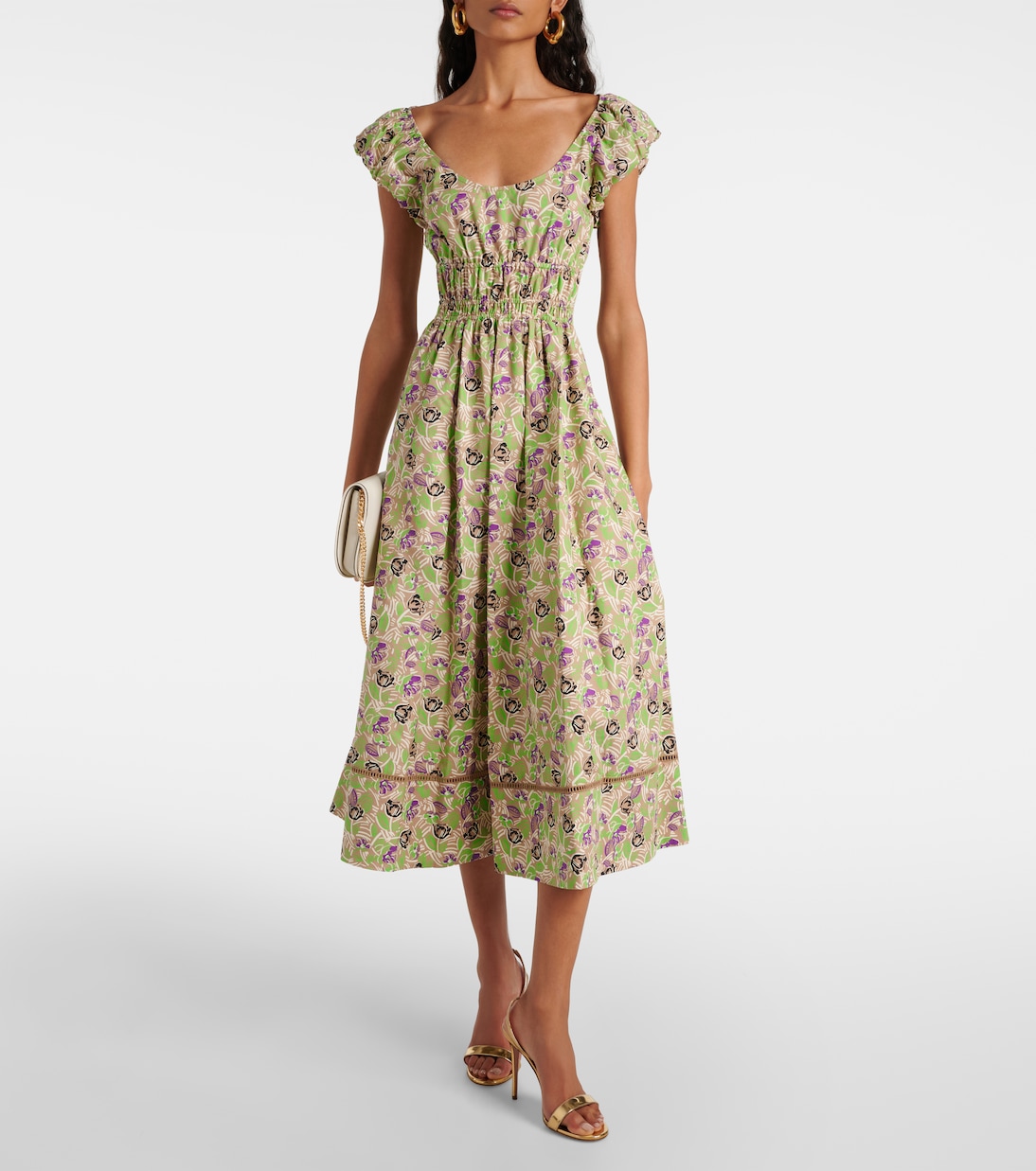 Abito midi in cotone con stampa floreale | Tory Burch