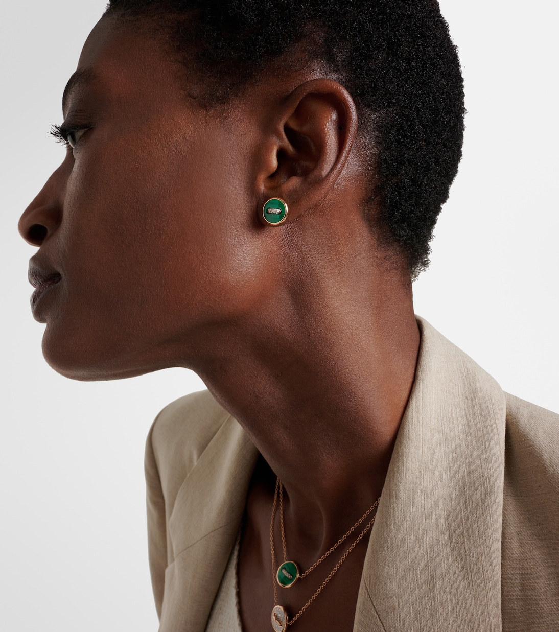 Boucles d'oreilles Pom Pom Dot en or rose 18 ct, malachite et diamants | Pomellato