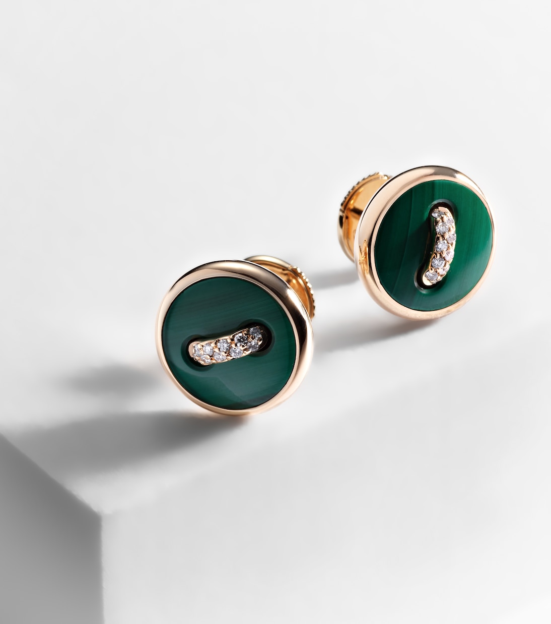 Boucles d'oreilles Pom Pom Dot en or rose 18 ct, malachite et diamants | Pomellato