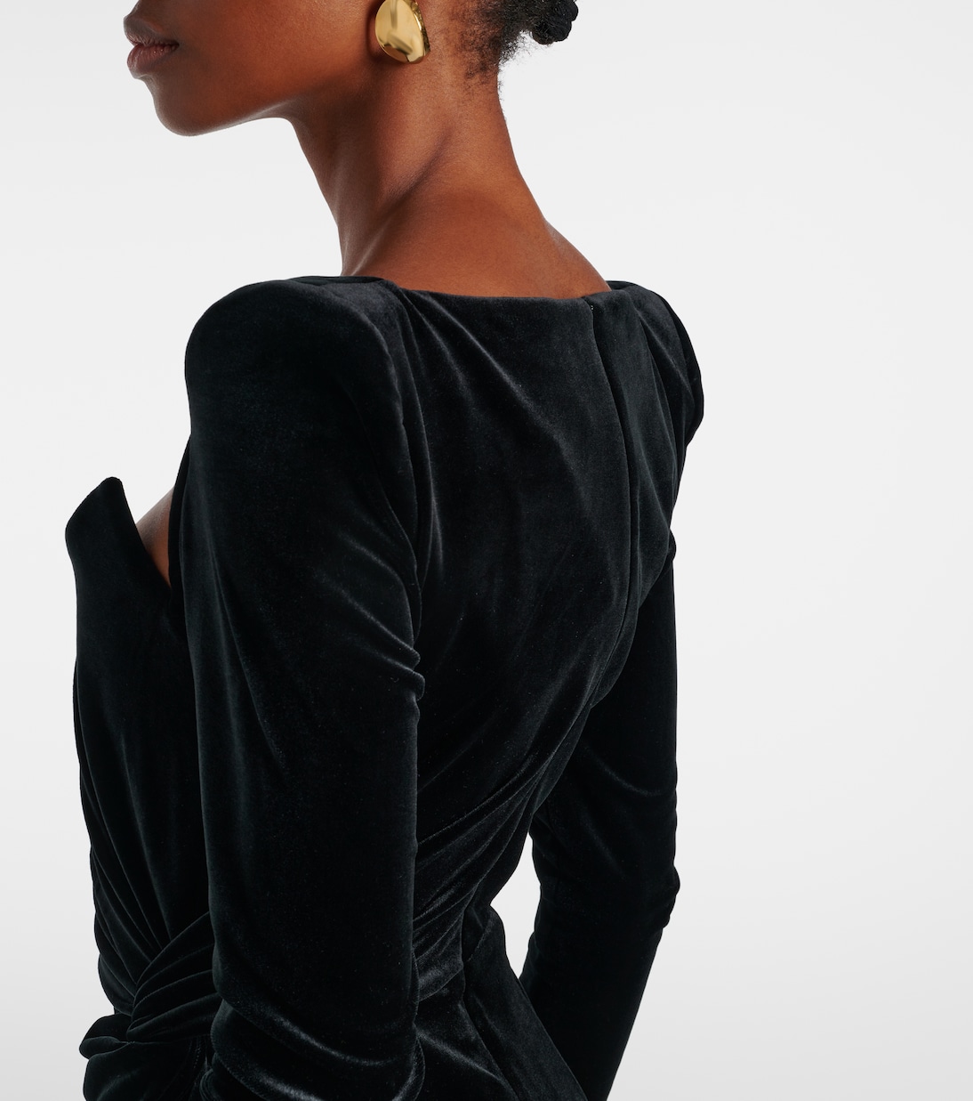 Abito midi in velluto con ruches | Alex Perry