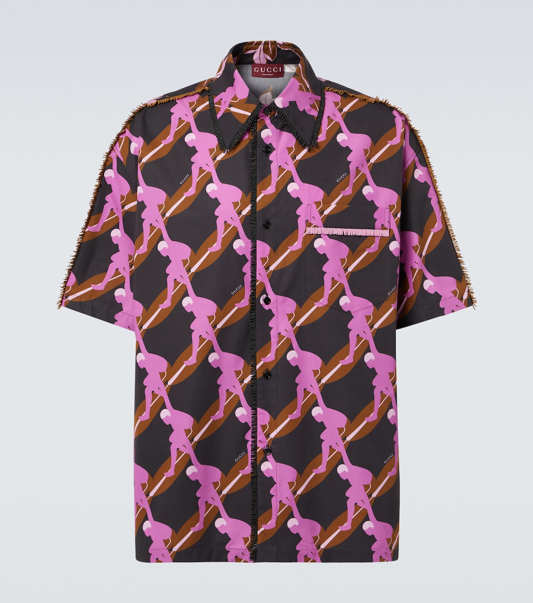 Camicia in cotone con stampa e frange | Gucci