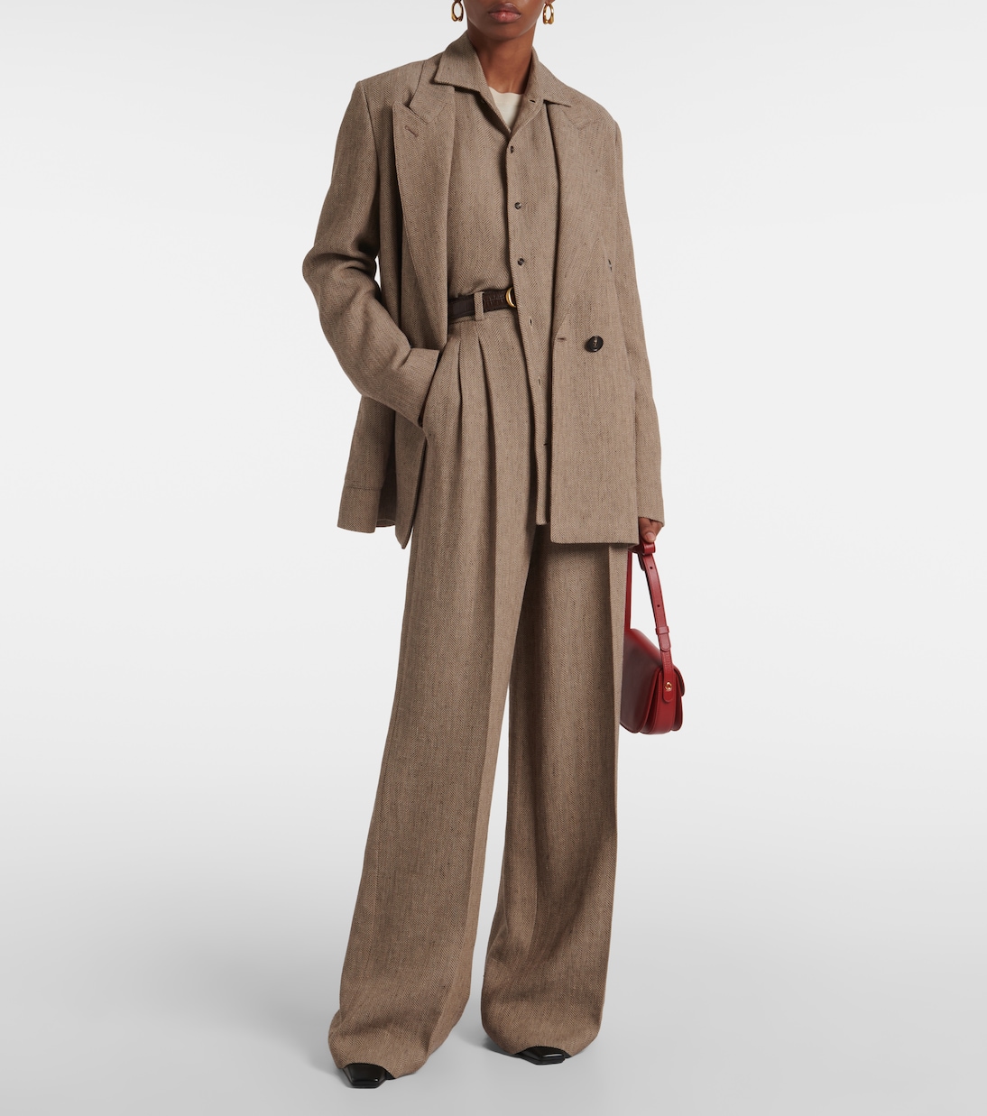 Pantaloni a gamba larga Nyack in crêpe chevron di lino | Loro Piana