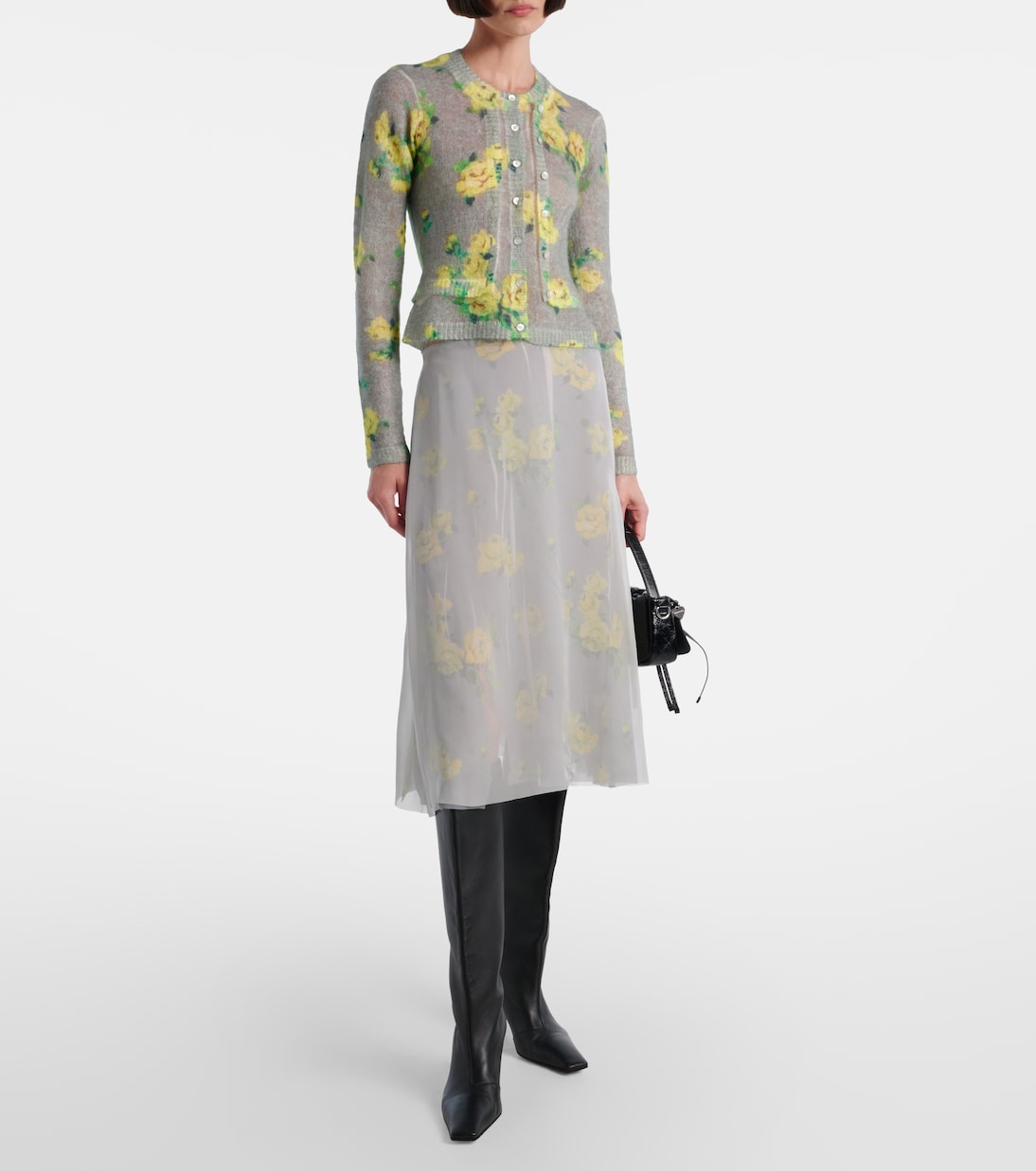 Cardigan in misto mohair con stampa floreale | Acne Studios