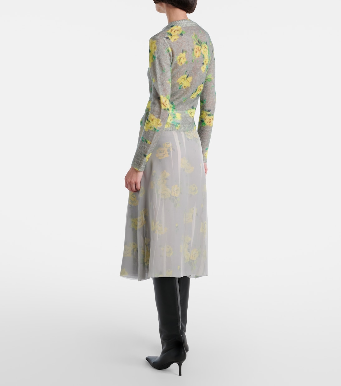 Cardigan in misto mohair con stampa floreale | Acne Studios