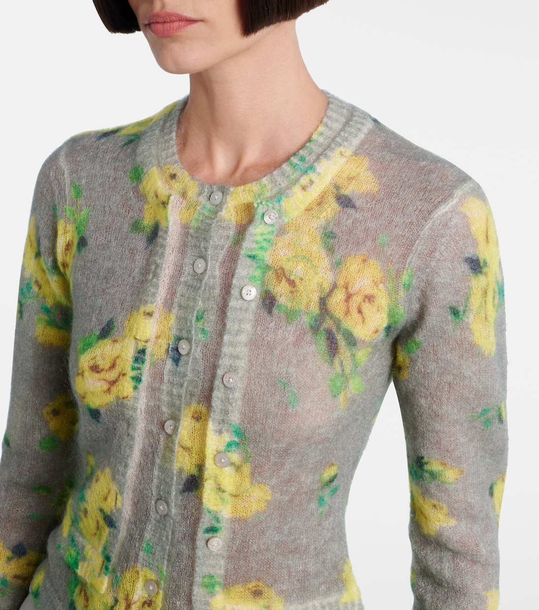 Cardigan in misto mohair con stampa floreale | Acne Studios
