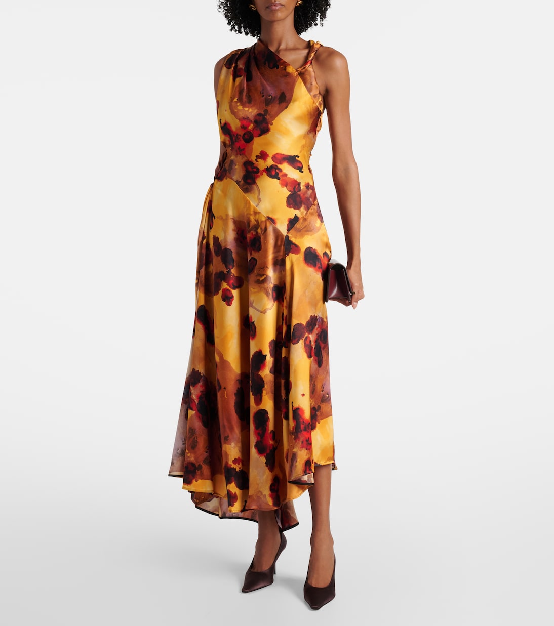 Gathered lace-trimmed silk satin gown | Victoria Beckham
