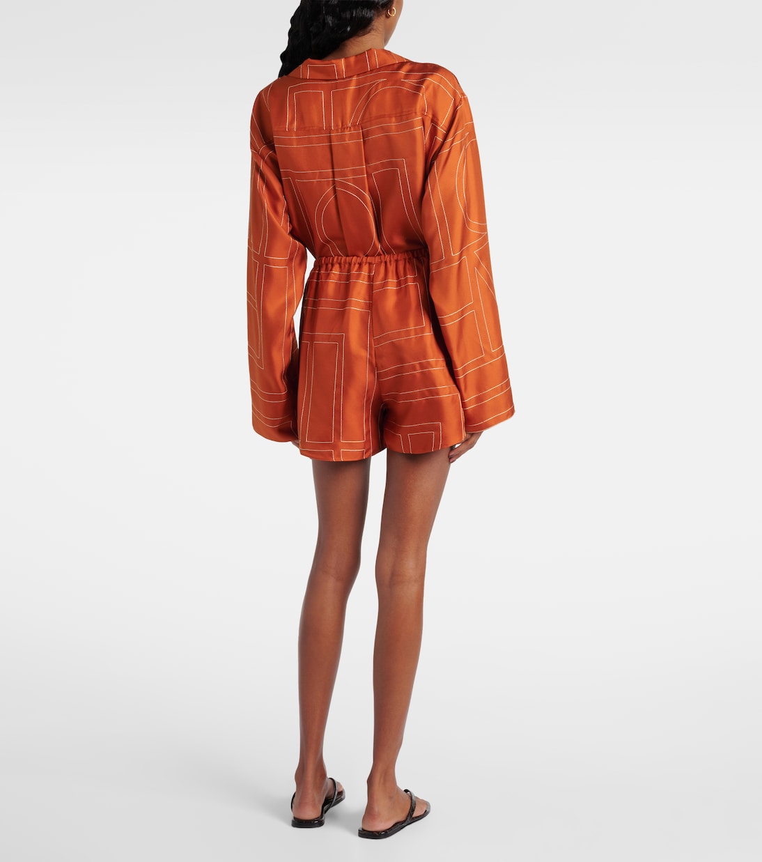 Pyjama-Shorts Monogram aus Seiden-Twill | Toteme