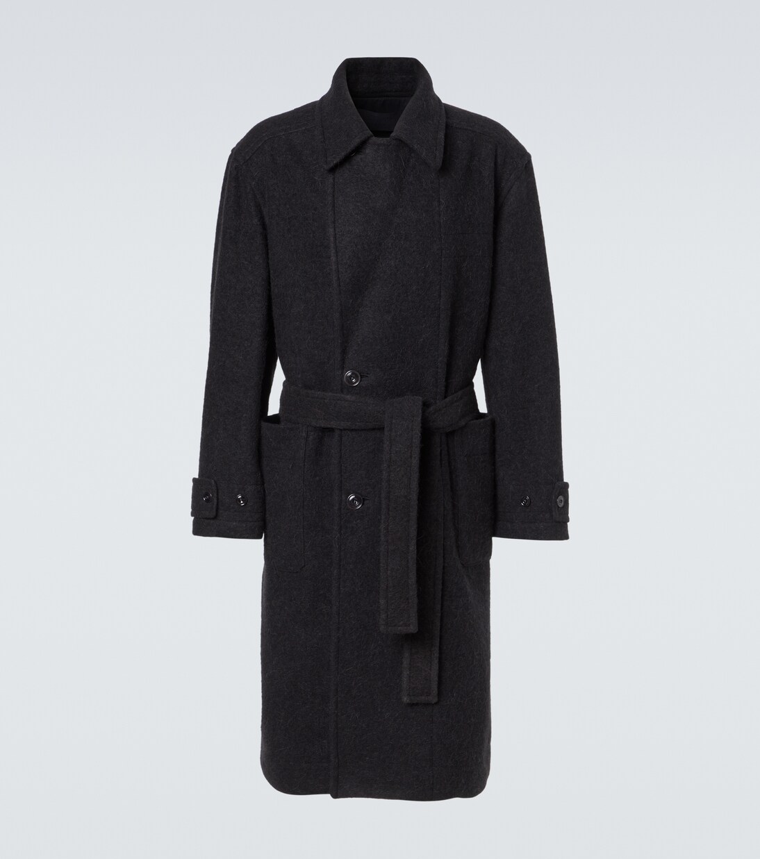 Belted alpaca and wool overcoat