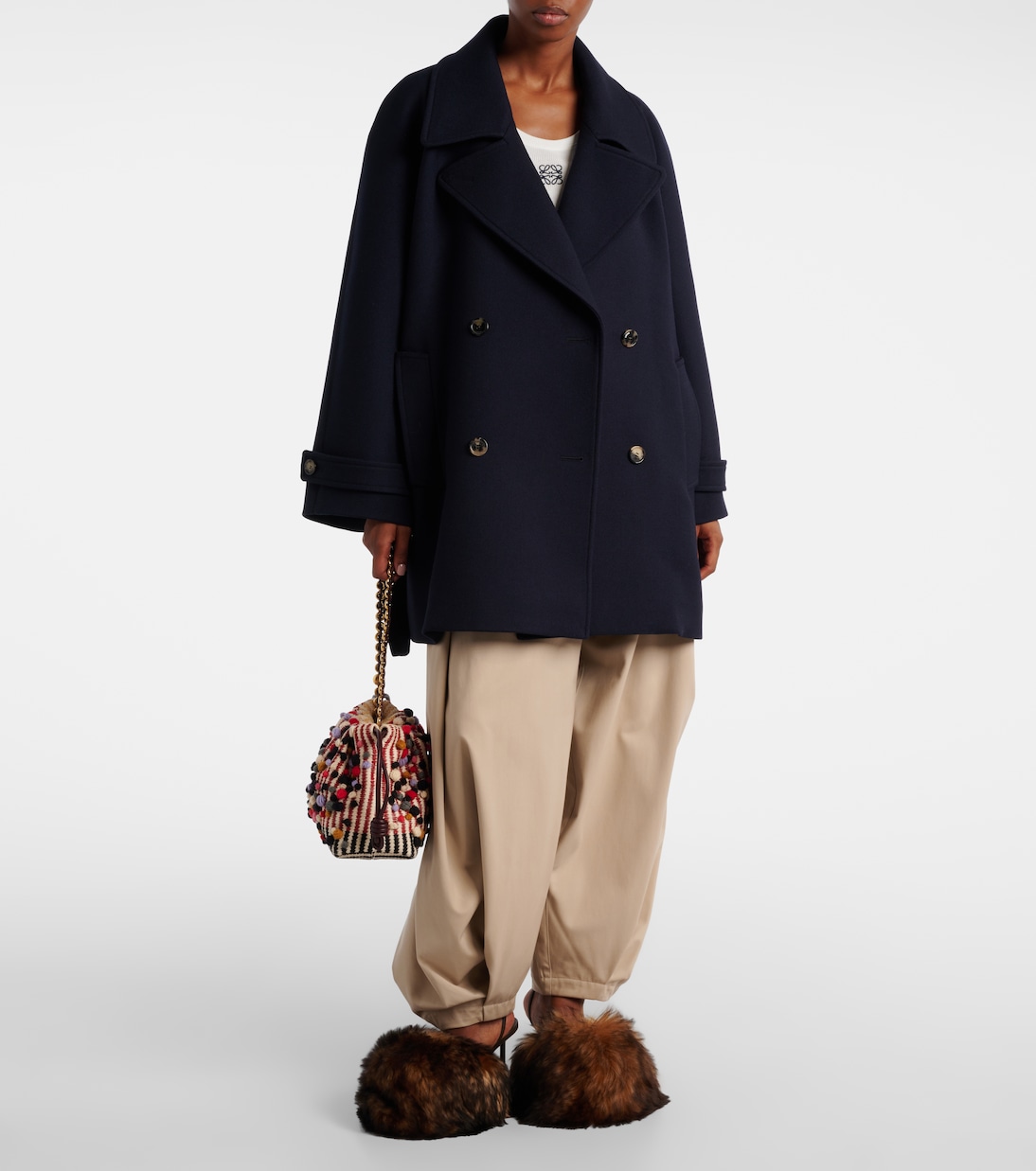 Belted double-breasted wool coat | Loewe