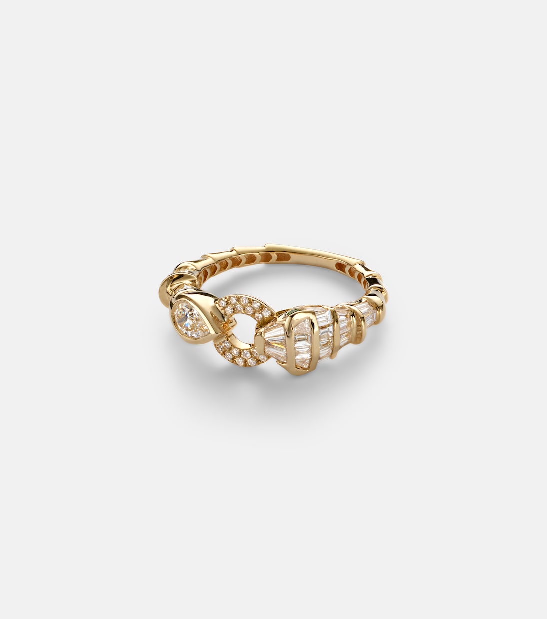 Serpentine 18kt gold (750/1000) ring with diamonds | Shay Jewelry