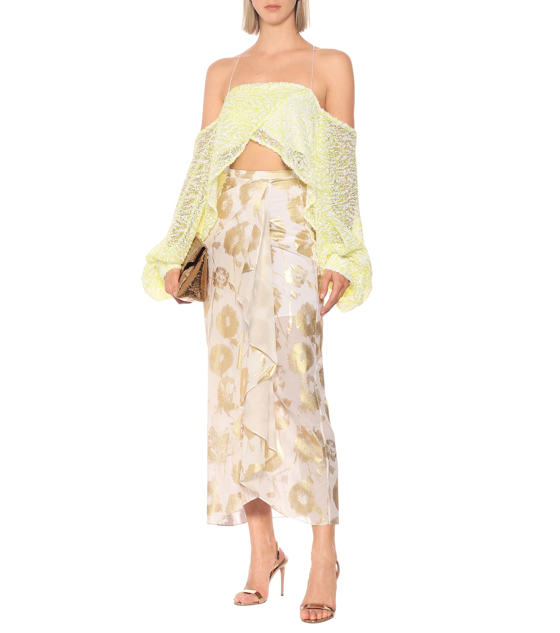 Sequined off-shoulder cropped blouse | Halpern